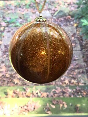 Frontgate Ornament Gold Glitter Glass Melon Ball  6'' Ribbon Tag